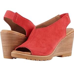 Sorel Red Leather Peep Toe Slingback Wedge Sandals Size 11